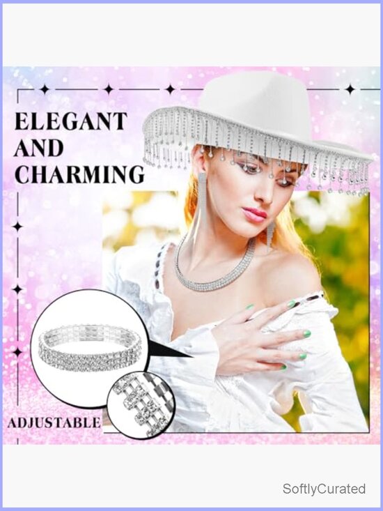 Rhinestone Cowgirl Hat Set with Jewelry 4 Piece Bachelorette Party